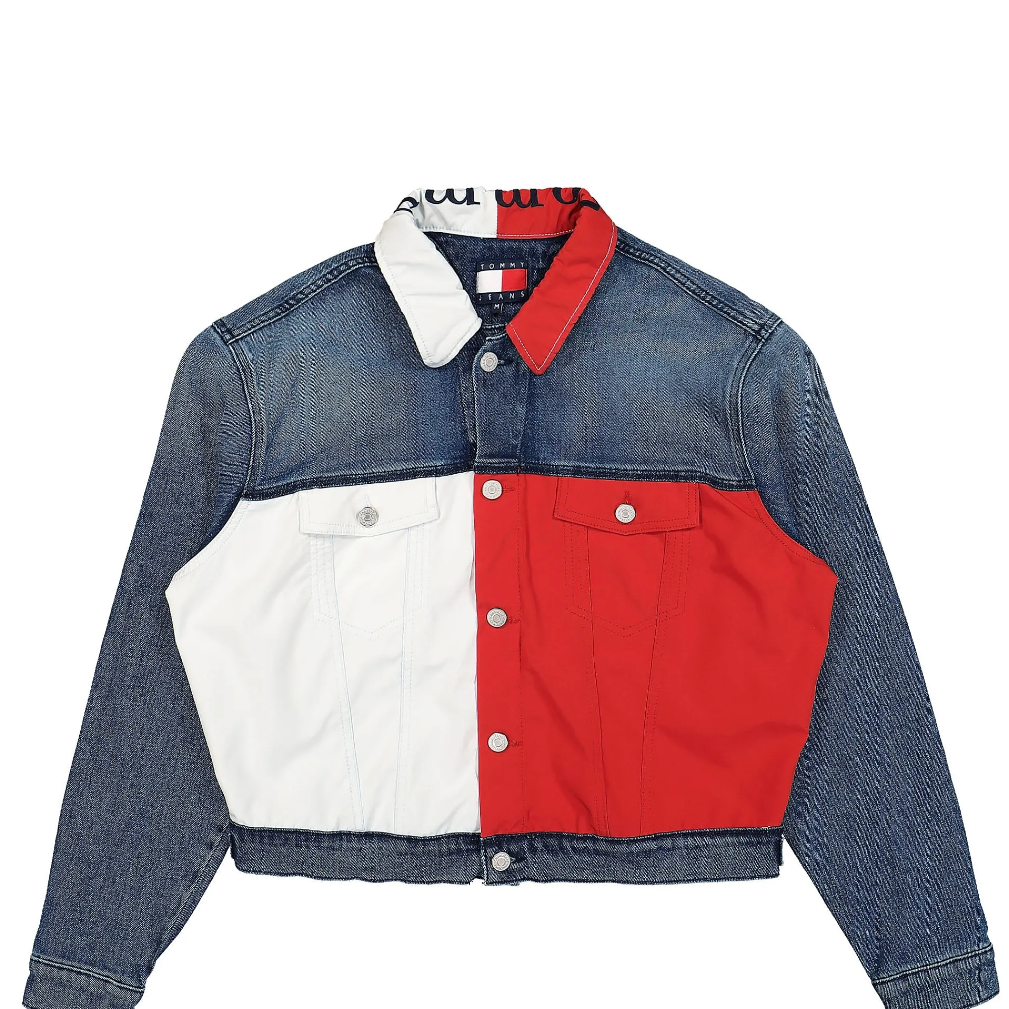 Jackets & Coats^Tommy Jeans TJCU Crop Flag Trucker Jacket IndigoDenimStoneWashed